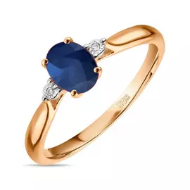 Золотое кольцо c бриллиантами и сапфиром