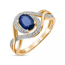 Золотое кольцо c бриллиантами и сапфиром