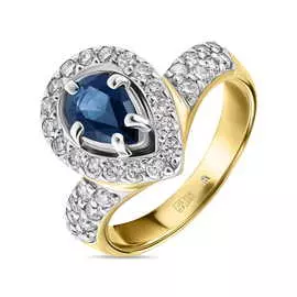 Золотое кольцо c бриллиантами и сапфиром