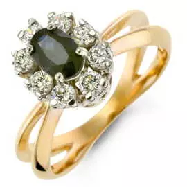 Золотое кольцо c бриллиантами и сапфиром