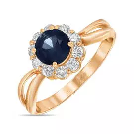 Золотое Кольцо c бриллиантами и сапфиром