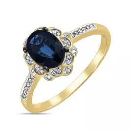 Золотое кольцо c бриллиантами и сапфиром