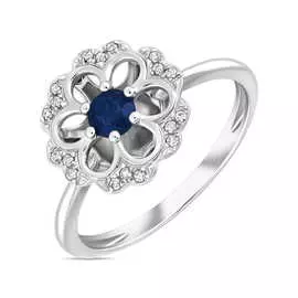 Золотое кольцо c бриллиантами и сапфиром