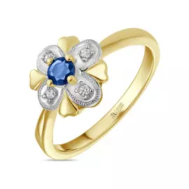 Золотое кольцо c бриллиантами и сапфиром