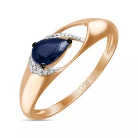 Золотое кольцо c бриллиантами и сапфиром