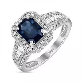 Золотое кольцо c бриллиантами и сапфиром