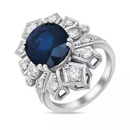 Золотое кольцо c бриллиантами и сапфиром