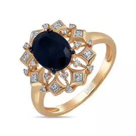 Золотое кольцо c бриллиантами и цветными сапфирами
