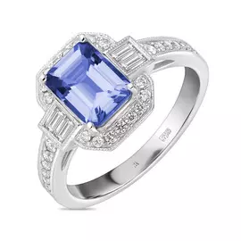 Золотое кольцо c бриллиантами и танзанитом