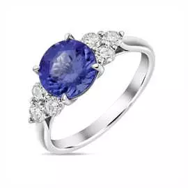 Золотое кольцо c бриллиантами и танзанитом