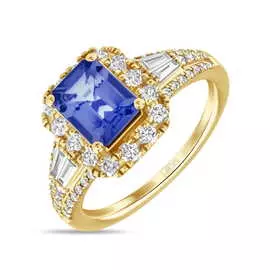 Золотое Кольцо c бриллиантами и танзанитом