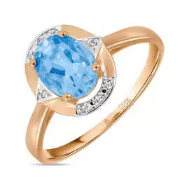 Золотое кольцо c бриллиантами и топазом