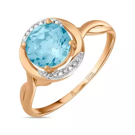 Золотое кольцо c бриллиантами и топазом