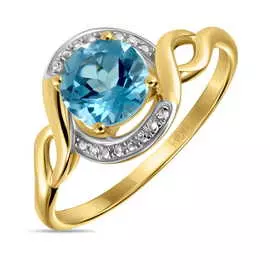 Золотое кольцо c бриллиантами и топазом