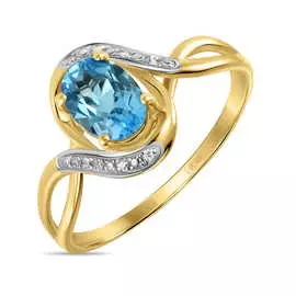 Золотое кольцо c бриллиантами и топазом