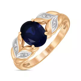 Золотое Кольцо c бриллиантами и выращенным сапфиром