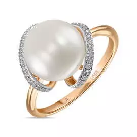Золотое кольцо c бриллиантами и жемчугом