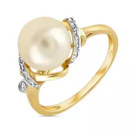 Золотое кольцо c бриллиантами и жемчугом