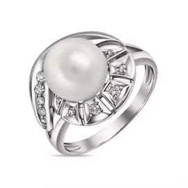 Золотое кольцо c бриллиантами и жемчугом