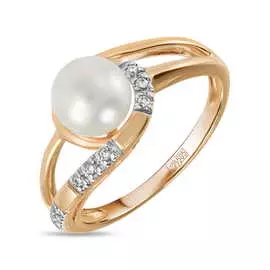Золотое кольцо c бриллиантами и жемчугом