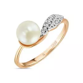 Золотое Кольцо c бриллиантами и жемчугом