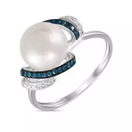 Золотое кольцо c бриллиантами и жемчугом