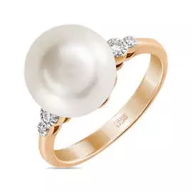 Золотое кольцо c бриллиантами и жемчугом