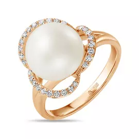 Золотое кольцо c бриллиантами и жемчугом