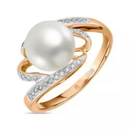 Золотое кольцо c бриллиантами и жемчугом