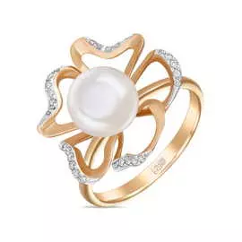 Золотое кольцо c бриллиантами и жемчугом