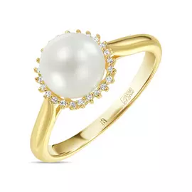 Золотое кольцо c бриллиантами и жемчугом
