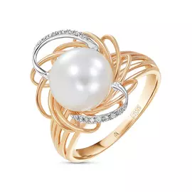 Золотое кольцо c бриллиантами и жемчугом