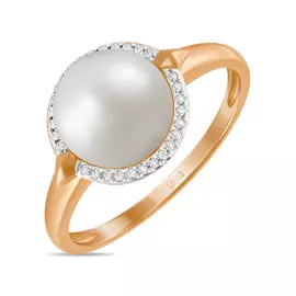 Золотое кольцо c бриллиантами и жемчугом
