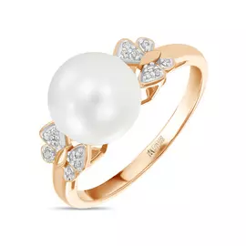 Золотое кольцо c бриллиантами и жемчугом