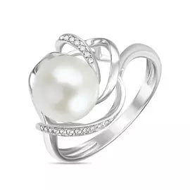 Золотое кольцо c бриллиантами и жемчугом