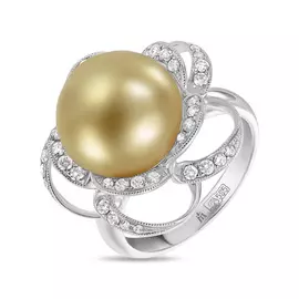 Золотое кольцо c бриллиантами и жемчугом