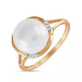 Золотое кольцо c бриллиантами и жемчугом
