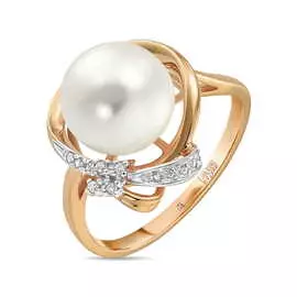 Золотое Кольцо c бриллиантами и жемчугом