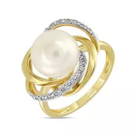 Золотое кольцо c бриллиантами и жемчугом