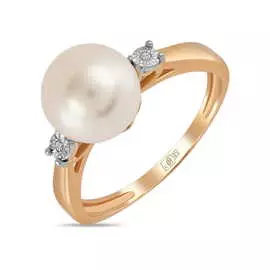 Золотое кольцо c бриллиантами и жемчугом
