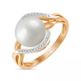Золотое кольцо c бриллиантами и жемчугом