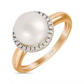 Золотое кольцо c бриллиантами и жемчугом