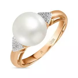 Золотое кольцо c бриллиантами и жемчугом