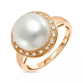 Золотое кольцо c бриллиантами и жемчугом