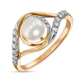 Золотое кольцо c бриллиантами и жемчугом