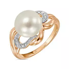 Золотое кольцо c бриллиантами и жемчугом