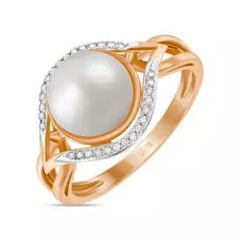 Золотое кольцо c бриллиантами и жемчугом