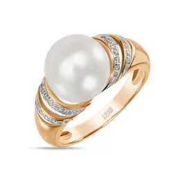 Золотое кольцо c бриллиантами и жемчугом