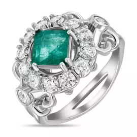 Золотое кольцо c бриллиантами, изумрудом и сапфирами