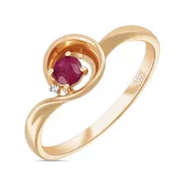 Золотое кольцо c бриллиантом и рубином